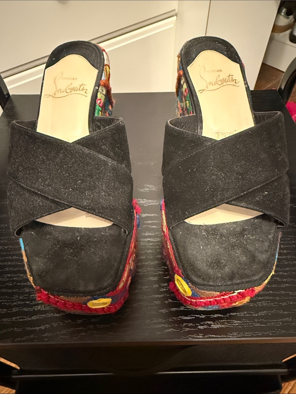 Christian Louboutin Black Suede Platform Slide Sandals- size EU 36 ( US 6)